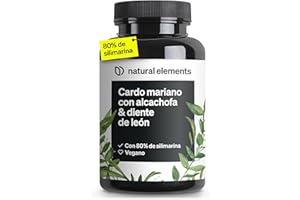 NATURAL ELEMENTS Complejo de cardo mariano, alcachofa y diente de león - 120 cápsulas - Alta dosificación con 80% de silimarina - Sin estearato de magnesio, vegano
