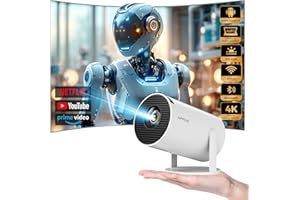 HIPPUS Mini Videoprojecteur 4K, Retroprojecteur Portable WiFi 5G/2.4G Bluetooth, Projecteur Video avec Retournement à 180°, Auto Keystone Vidéoprojecteur Home Cinéma pour PS5/Fire Stick, Android 11