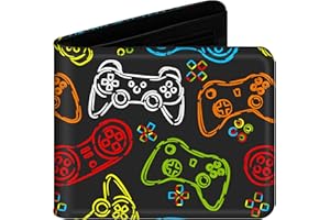 sundee Bi-Fold Wallet for Men and Teen Boys, Cool Leather Purse with ID Card Cash Holder for Men and Game Fans, Funny Slim Wallet with Zipper Coin Pocket for Kids Gift -Gamepad Black