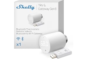 Shelly Blu TRV + Blu Gateway Gen3 – Smart termostatventil för radiatorer, med Bluetooth & Wi-Fi-gateway (USB-A), Fjärrkontrol