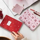 PAPERORA A5 Spiralli Karton Kapak 2&rsquo;li Set D&uuml;z &Ccedil;izgisiz Okul Defteri 80 yaprak, Ders Programlı Kiraz
