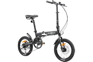 ECOSMO 16" Lightweight Alloy Folding City Bike Bicycle,6 Speeds, Dual Disc brakes, Folding Pedals - 16AF02