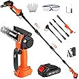 2-in-1 Cordless Pole Saw & Mini Chainsaw with 1500 Battery, 21V Telescopic 6 Inch Electric Pole Chainsaw with Extension Rod Up to 2.3m, Reach Pole Saw for Tree Branch Trimming Branch Cutting Pruning