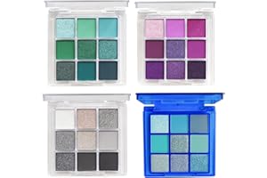 HOPHAT 4 Pack/Set Eyeshadow Palette Set– 9 Colors Eye Makeup Kit, Black, Blue, Green, Purple Eyeshadow Shades, Convenient Portable Travel Eyeshadow Palette (4 Pack/Set)