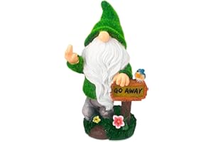 ‎TIN DREAMS FACTORY TIN DREAMS FACTORY Cheeky Garden Gnome with Middle Finger and Solar Light - Funny Resin Decorative Figure for Garden Patio Balcony - Funny Outdoor Decoration Weatherproof