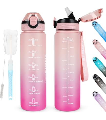 HoneyHolly Gourde 1.5l, Étanche & Réutilisable, Bouteille, Motivation avec Filtre Gourde, Bouteille d'eau, Gourde Sport pour Yoga, Camping, Gym, Adulte, École, Bureau