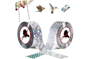 LANKOER 2 Roll Bird Scare Tape, 328ft Double Sided Bird Repellent Holographic Flash Tape, Reflective Bird Control Tape to Scare Pigeon Woodpeckers Swallows Birds Away for Garden Farm Orchard (2.4cm x 100m)