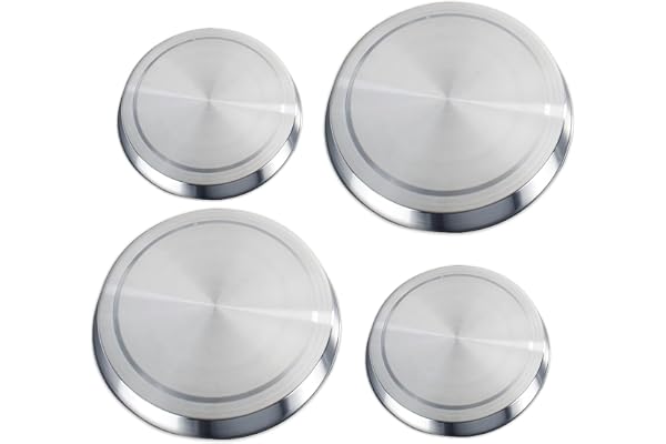 WENKO Plaques de cuisson inox 4 pièces | Couvre-plaques de cuisson en acier inoxydable | Protection cuisinière inox pour un usage polyvalent | DIM (Ø) 16 et 20 cm | Argenté mat