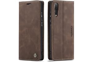 Ququcheng123 Ququcheng - Carcasa Compatible con Huawei P20 Pro, Piel con Tapa magnética, Carcasa antigolpes, Carcasa de café