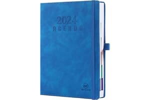 MR COZY Agenda 2024 2025 Journalier - Agenda A5 -Planer 2024 - avec Fermeture Élastique, Porte-Stylo et Marque - 21 x 14,8 cm - Pages-153 Feuilles 306 Pages - Bleu