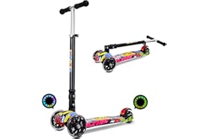 IMMEK Trottinette Enfant à partir de 3 à 12 Ans- Pliable - Charge Jusqu’à 50 kg - avec Guidon anodisé réglable en Hauteur et Roues à LED Clignotantes, Multicolore