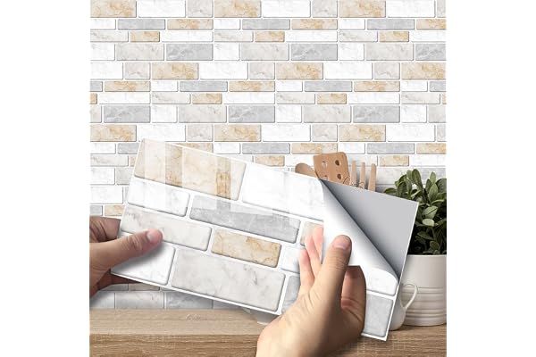 VIVILINEN 27PCS Stickers Carrelage Auto-adhésif Autocollants Muraux en PVC Imperméable Design de Carreaux de Ciment Adhésive Décoration 20x10 cm pour Cuisine Salle de Bain