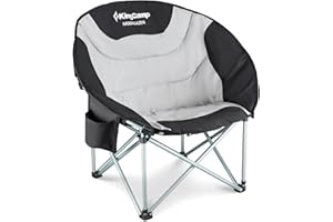 KingCamp Moon Chair Camping Folding Camping Chair XXL Garden Chairs Portable Heavy Duty Padded Camping Chair for Adults With Cup Holder and Cooler Bag for Fishing Beach Outdoor Indoor