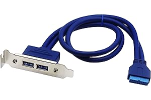 zdyCGTime USB 3.0 A to 19 Pin Cable Dual USB A 3.0 Female PCI Bracket Screw Mount Type to 19pin Female Motherboard Header Cable USB 3.0 Port Motherboard Expansion to Computer case（Blue 0.5M