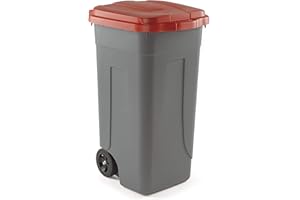 MOBIL PLASTIC S.P.A. Mobil Plastic Bidone Raccolta Differenziata Lt. 100 con Ruote - Fondo Grigio e Coperchio Rosso