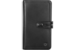 DONWORD Voyage Portefeuille avec RFID Blocage Impressionnant Passeport Portefeuille Cartes de Crédit Titulaire Document Organisateur Véritable en Cuir (Noir)