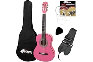 TIGER MUSIC Tiger Left Handed 3/4 Pink Classical Spanish Guitar Package
