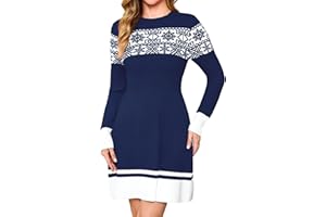 Gyabnw Vestidos Suéter Navideño de Punto Mujer Invierno Manga Larga Cuello Redondo Elegante Jersey Navidad Vestidos Casual Pullover