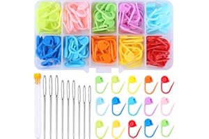 Doxiru 130 Stück Häkel-Maschenmarkierer, 10 Farben, Strickmarker, Häkelklammern, 9 Stück Nähnadeln mit großem Öhr, mit Aufbewahrungsbox für DIY Häkel-Bastelprojekte