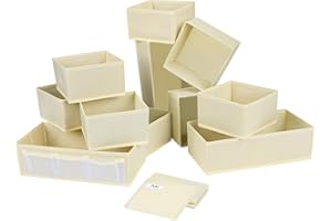 DIMJ Lot de 12 Boites de Rangement de Non-tissé, Rangement Tiroir Pliable et Respirant, Organisateur Tiroir Ideal pour Soutiens-Gorge, Chaussettes, Sous-Vêtements, Cravates, Beige