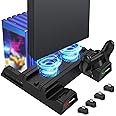 EEEKit PS4 Vertical Stand Cooling Fan Cooler, Controller Charger Dock Station with 12 Game Slots Compatible with PS4 Slim and Pro