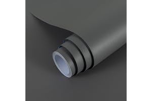 Hode Dark Grey Vinyl Wrap Matt 40X300cm, Dark Grey Sticky Back Plastic Roll, Self Adhesive Wallpaper for Furniture Kitchen Cupboard Covering Contact Paper Waterproof