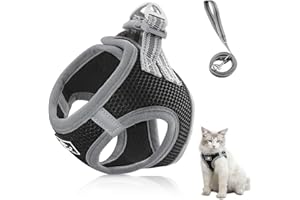 GRANTOP Imbracatura per gatti con guinzaglio, antieruzione, guinzaglio per gatti con imbracatura per gatti, regolabile a prova di rottura, riflettente, set di stoviglie per gatti di piccola taglia (nero, XS)