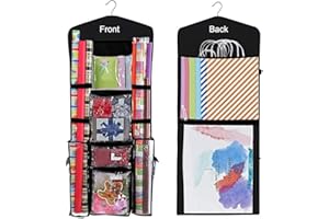 LXTaoler, Organizer per buste regalo e carta regalo da appendere, double-face, con tasche multiple in PVC trasparente, 101,6 x 43,2 cm (nero)