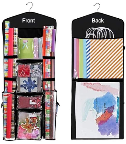 1Pc Kerst Inpakpapier Organizer Dubbelzijdig Opknoping Gift Wrap Organizer Dubbelzijdige Achterdeur Gift Wrapping Papier Opbergtas