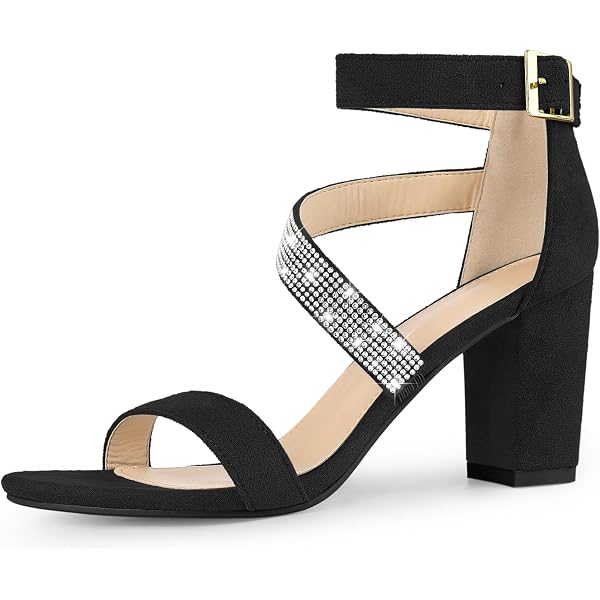 Allegra K Women's Open Toe Chunky Heel Sandal With Crystal Buckle - Burgundy, Faux Suede, 3 1/3 Inch Heel, Size 7 M US - View #9