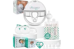 MAMASHY Libera Box - 1 Tiralatte Elettrico Indossabile + 20 Sacchetti Latte Materno, Tappo, Imbuto e Tettarella + 2 Coppette Raccogli Latte Materno e Custodia, Neonato Accessori Utili Kit Allattamento