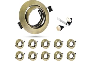 HiBay 10x Downlights GU10 Antique Brass Spot Lights 360° Tiltable Round Recessed Ceiling Lights for Kitchen Bedroom 240V, 90mm Outer Diameter, 68-85mm Cut-Out Holes, Without Bulb
