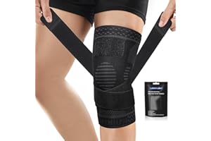 LEXNIUSH Genouillère Sport pour Homme et Femme, Réglable Genouillere Arthrose Genou, Genouillère de Compression Pour Ligamentaire, ACL/MCL, Déchirures du Ménisque, Soulagement Douleur Genou, Course Noir XL