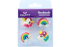 Culpitt Rainbows & Unicorns Sugar Piping's, Edible Cake Decorations, Unicorn Cupcake Decorations - Pack of 12