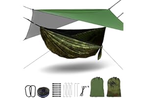 EXSIVEMY Camping Hammock with Mosquito Net and 3 m * 3 m Tarp, 114 x 54 inch 530 LBS Load Capacity Portable Single Double Hammocks with Straps Accessories for Hiking Travel Outdoor Backpacking Picnic