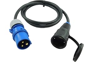 NWP Adaptateur fiche CEE 230 V 16 A vers raccord Schuko – Câble de raccordement de 1,5 m 3 x 2,5 mm – Câble de raccordement en Caoutchouc – IP44 – pour Camping, Caravane, Bateau, marchés