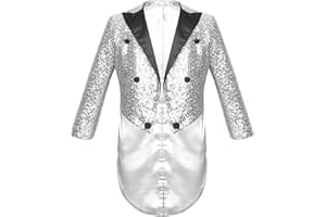 Aiihoo Kinder Jungen Sakko Glänzend Pailletten Langarm Blazer Slim Fit Smoking Jacke mit Reverskragen Hochzeit Geburtstag Anzugjacke