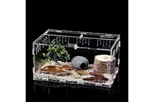 AMZTEMU Terrario Insectos, Caja de alimentaci¨®n para Reptiles, Estuche de CR¨ªa de Reptiles para lagartos, ara?as, Ranas de Cuernos y escarabajos, ACR¨ªlico Transparente(30 * 20 * 15cm)