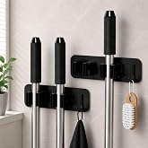 JIALTO 2 Pcs Broom Holder Wall Mounted – No Drill Mop Organizer, Heavy Duty Wall Hanger for Brooms, Mops & Cleaning Tools – I