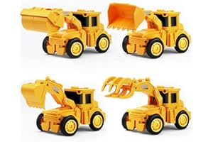 MOONTOY Vehículos de Construcción Camión de construcción 4 Packs de Coches de ingeniería de fricción - Excavadora Apisonadora Bulldozer Tractor para niños y niñas a Partir de 1 2 3 años