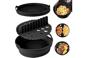 KIEYEENO Fritteuse Futter Silikonform für Heißluftfritteuse, 22cm Faltbarer Air Fryer Silicone Pot Heißluftfritteusen Silikontopf mit Trennschale, Airfryer Zubehör Wiederverwendbares, Spülmaschinenfest