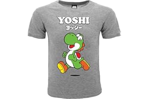 Fashion UK T Shirt Yoshi. Maglietta Ufficiale. 100% Cotone. Grigio. Prodotto su Licenza. Taglie da Bambino/Ragazzo.
