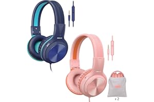 SIMOLIO 2 Pack Wired Headphones with Microphone, Foldable Headphones for Teen Girls Boys, Over Ear Headset with Volume Limited & 3.5mm Aux Share for Cellphone Tablets PC Chromebook School Travel Gift