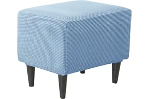 JHLD Rectangle Stretch Ottoman Cover, Ottoman Slipcovers Elastic Footstool Protector Covers Jacquard Storage Ottoman Slipcover Square With Elastic Bottom For cats dogs -light blue-small