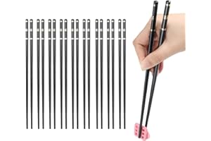 FAGENT 10 Paires Baguettes en Fibre de Verre Lavables au Lave-Vaisselle, 24cm Baguettes Ménagères Réutilisables Baguettes en Alliage Antidérapantes pour la Vaisselle Asiatique (Noir)