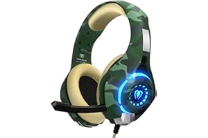 TATYBO Auriculares Gaming con Micrófono, Cascos Gaming con Nivel de Sonido Envolvente Rico, Orejeras Proteicas y Micrófono Omnidireccional, Color Camuflaje, para Ps4 Ps5 PC Xboxone Switch