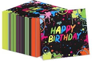 XJLANTTE 100Pcs Let’s Glow Party Napkins, 13 x 13 Inches Glow in The Dark Paper Napkin, Black Light Neon Paint Birthday Napkins for Lets Crazy Party Neon Fluorescent Birthday Decorations