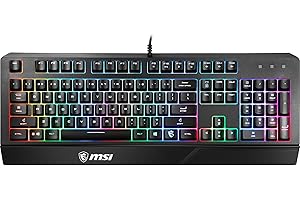 MSI Vigor GK20 FR Clavier Gaming - AZERTY, Switches à Membrane, résistant à l'eau, rétroéclairage Arc-en-Ciel et Touches de Raccourci multimédia, Base antidérapante, USB 2.0 plaqué Or - Pleine Taille