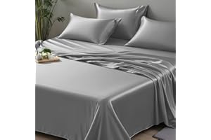 LINENWALAS Flat Sheet King Size, 100% Organic Bamboo Bedding Silk Sheet, Soft Cooling Breathable Top Bed Sheet for Hot Sleeper 275x275 cm (Charcoal Grey, King)