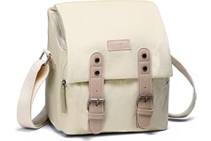 Cwatcun Borsa Fotografica,DSLR Borsa Reflex Portatile Canvas Timpatibile in pelle compatibile per Nikon, Canon, Sony Mirrorless Camera e Lenti impermeabili, Bianco, S